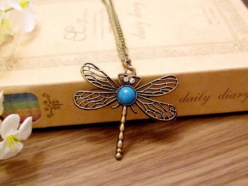 精選韓版歐美款項鍊－藍寶石蜻蜓項鍊